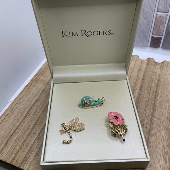 Kim Rogers NIB Snail, Dragonfly, Flower Rhinestone Brooches Pin - Picture 2 of 4